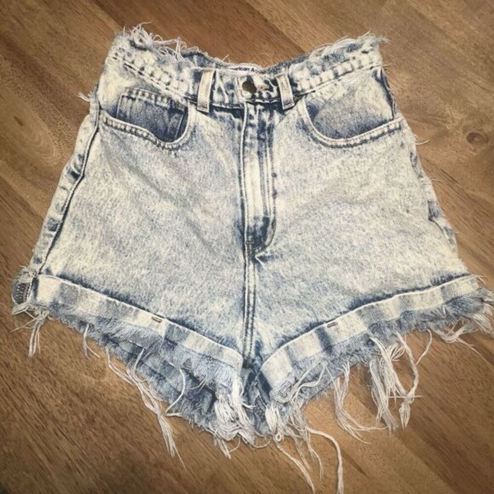 American Apparel Womens Sz 27‎ Acid Wash Hi Rise Denim Jean Shorts Indie Sleaze